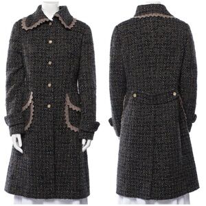 Dolce & Gabbana Crochet Lace Trim Tweed Coat Wool Blend Peter Pan Sz 44